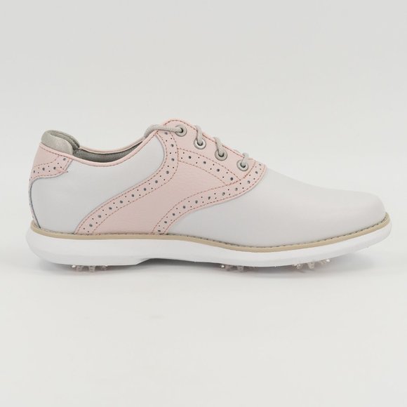 FootJoy Women's Traditions 'Grey / Pink' 97920 Leather Golf Shoes size 8.5 - Picture 4 of 9
